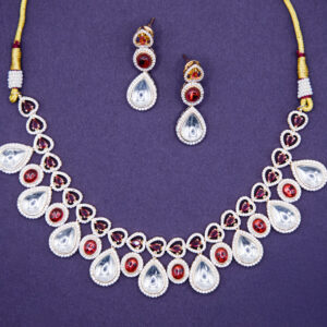 Kundan Polki & Ruby Red Stone Teardrop Necklace Set – Bridal & Festive Jewelry