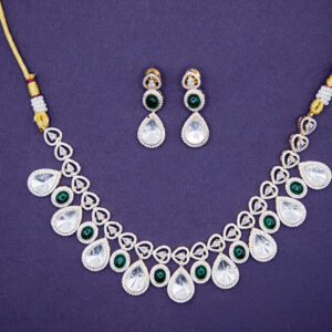 Kundan Polki & Emerald Green Stone Teardrop Necklace Set – Bridal & Festive Jewelry