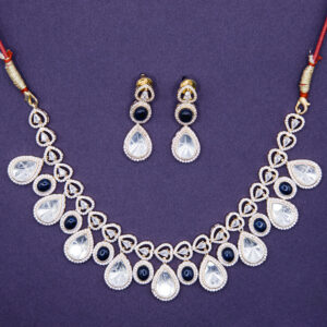 Kundan Polki & Navy Blue Stone Teardrop Necklace Set – Bridal & Festive Jewelry