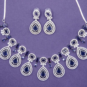 Silver & Blue Crystal Teardrop Necklace Set with Matching Earrings