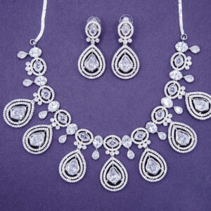 Silver & Clear Crystal Teardrop Necklace Set with Matching Earrings