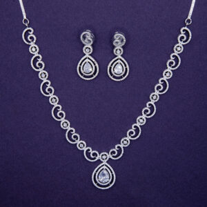 Silver Zircon Teardrop Necklace Set – Bridal & Evening Jewelry