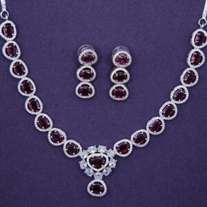 Luxury Ruby-Red Oval Zircon Necklace Set – Bridal & Evening Jewelry