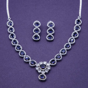 Luxury Deep Blue Oval Zircon Necklace Set – Bridal & Evening Jewelry