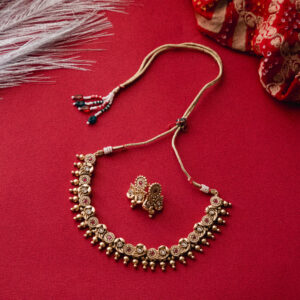 Antique Gold-Plated Temple Necklace Set with Earrings | Traditional Imitation Jewelry