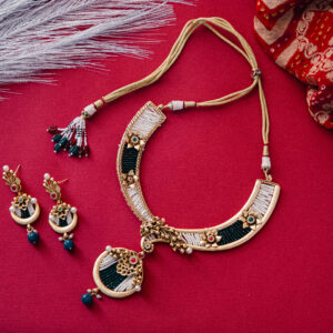 Handcrafted Thread & Bead Work Necklace Set with Earrings | Traditional Ethnic Jewelry for Festive & Wedding Wear